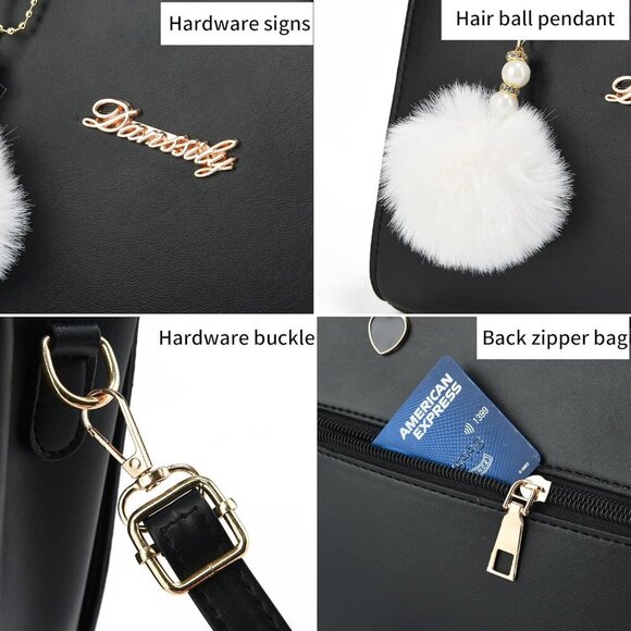 Elegant Women's Black Crossbody Satchel with Adjustable Strap & Spacious Storage - Picture 5 of 8